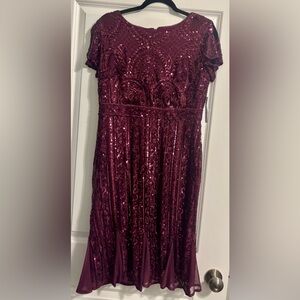 R&M Richards Burgundy Sequin Midi Dress flapper petite m NWT